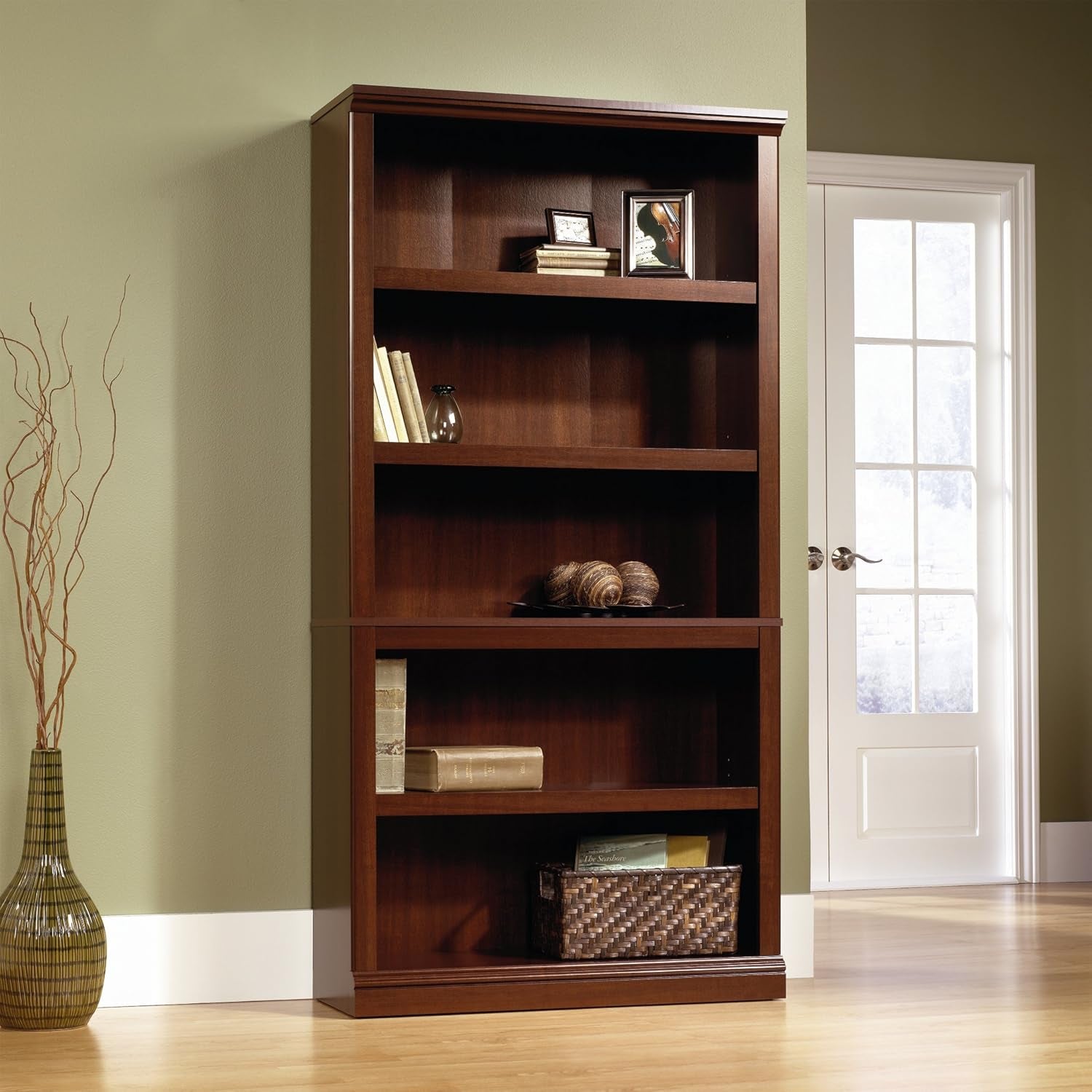 Five Shelf Bookcase In Select Cherry Finish With Adjustable Shelves