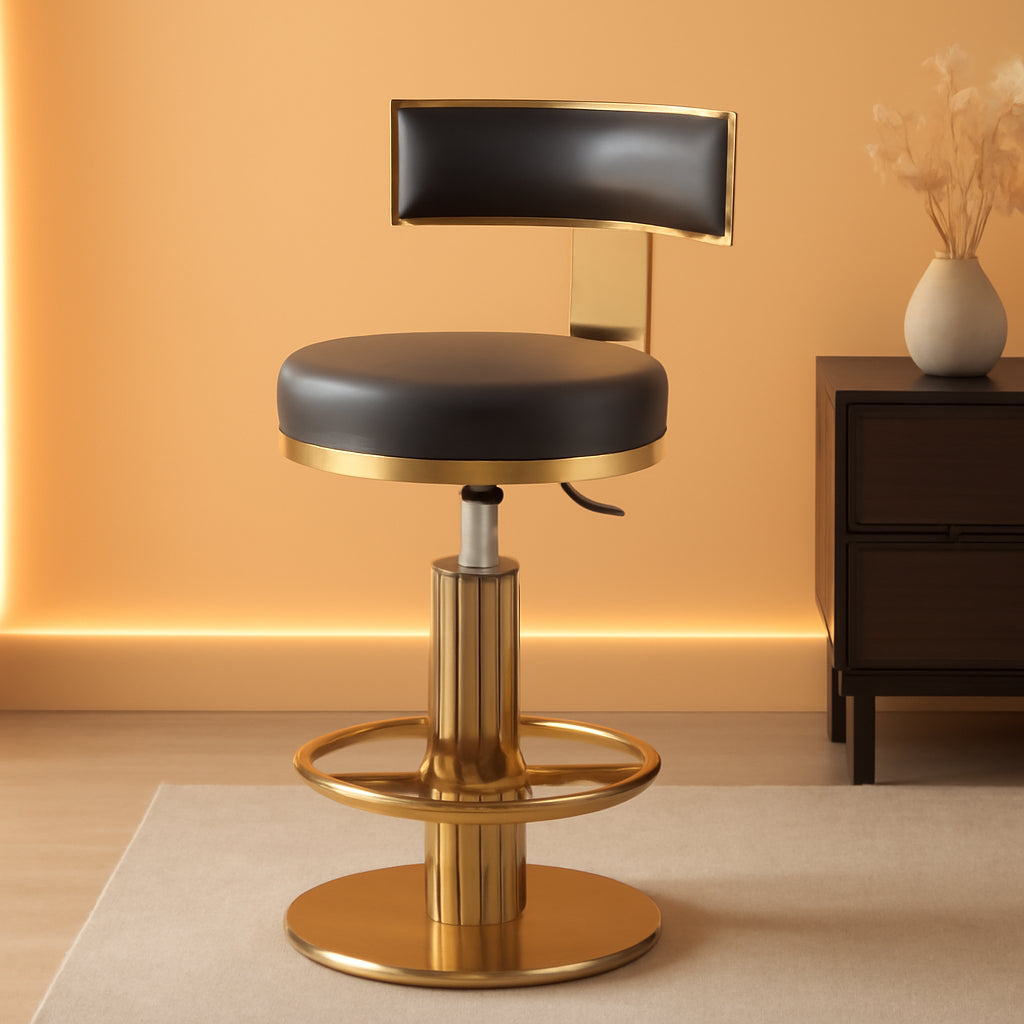 Black Gold Swivel Bar Stool With Backrest And Adjustable