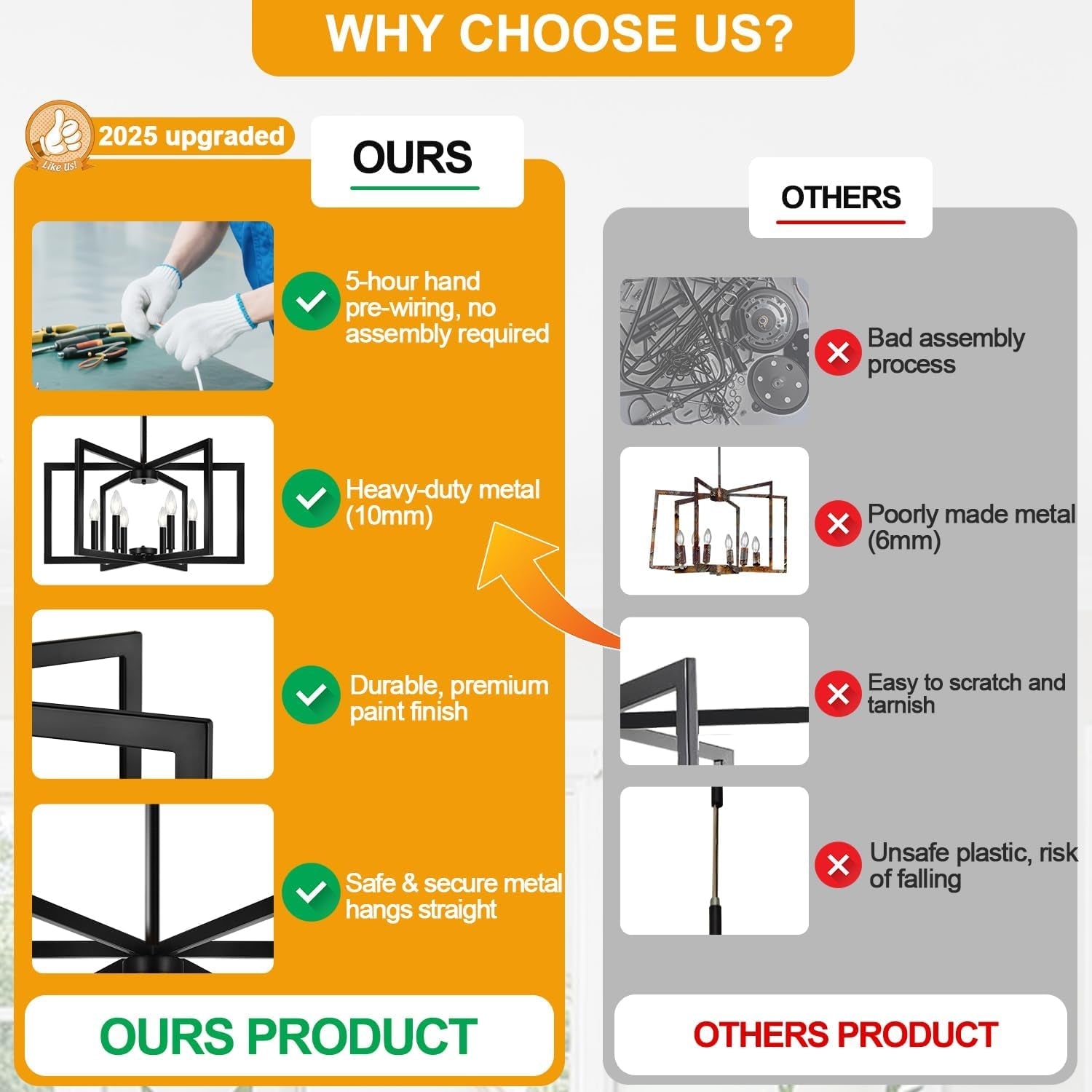 Modern Black 6 Light Chandelier 25 Inch Dining Room-3