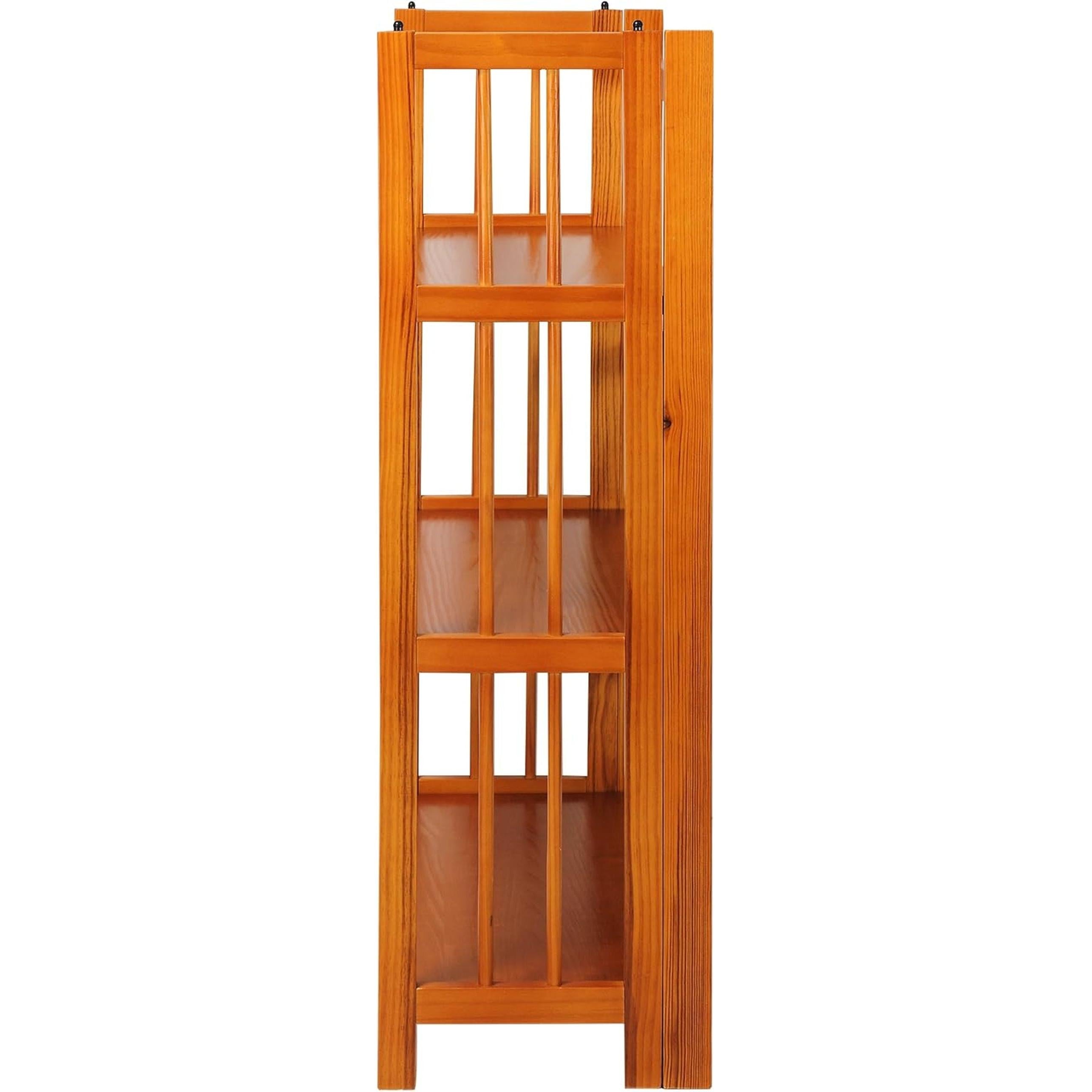 3-Shelf Folding Stackable Bookcase 27.5 Inch Wide Honey Oak