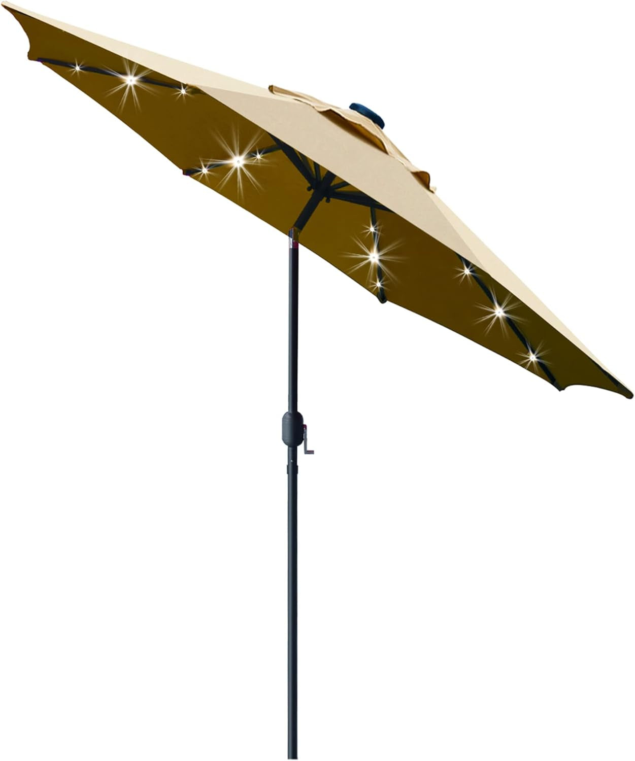 9 Ft Solar LED Lighted Patio Umbrella With Tilt And Crank Lift Light Tan