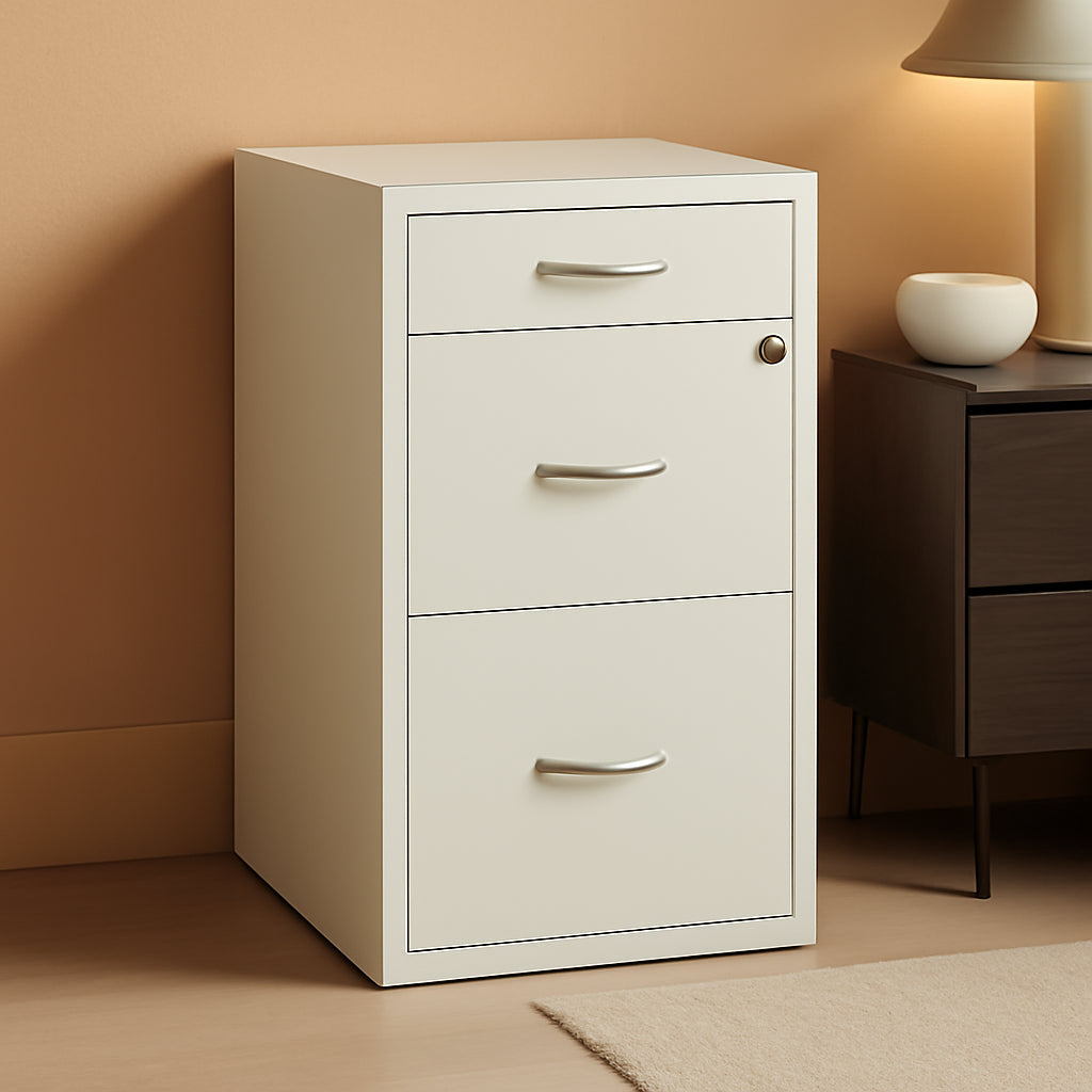 Hirsh 18 Inch Deep 3 Drawer Metal File Cabinet Pearl White