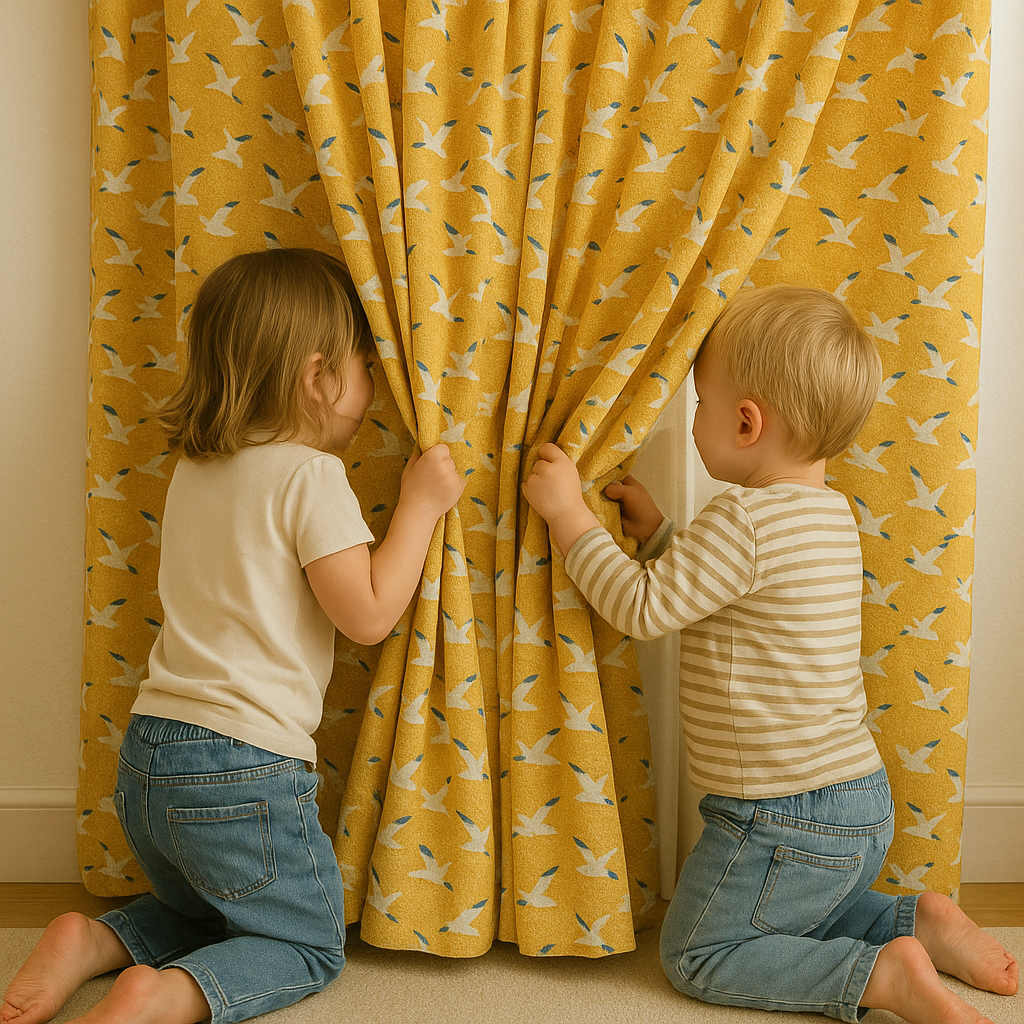 Seagull Flight Cotton Kids Curtains – Mustard Coastal Drapes, Light-Filtering or 100 % Blackout-1