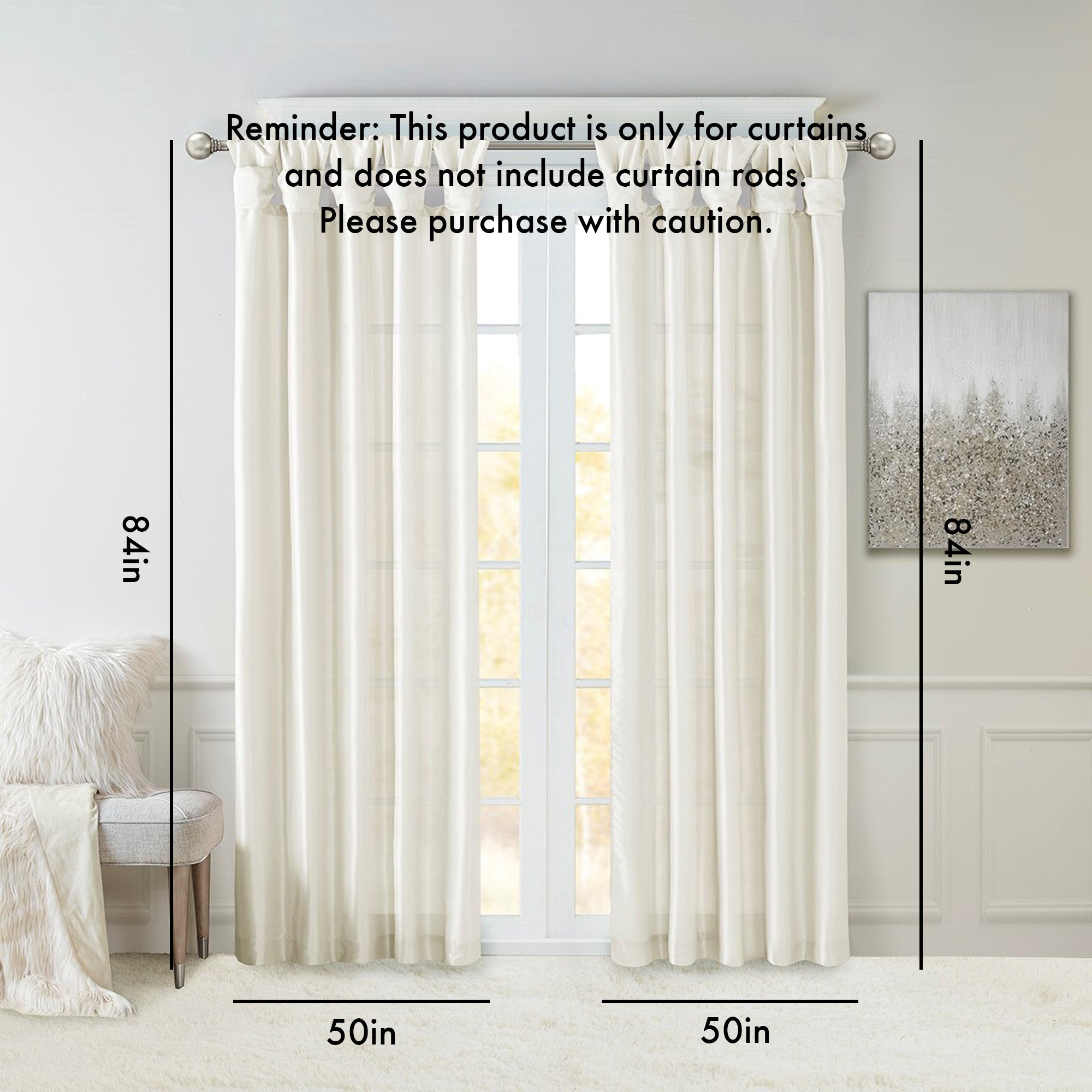 Twist Tab Lined Window Curtain Panel White 50x84