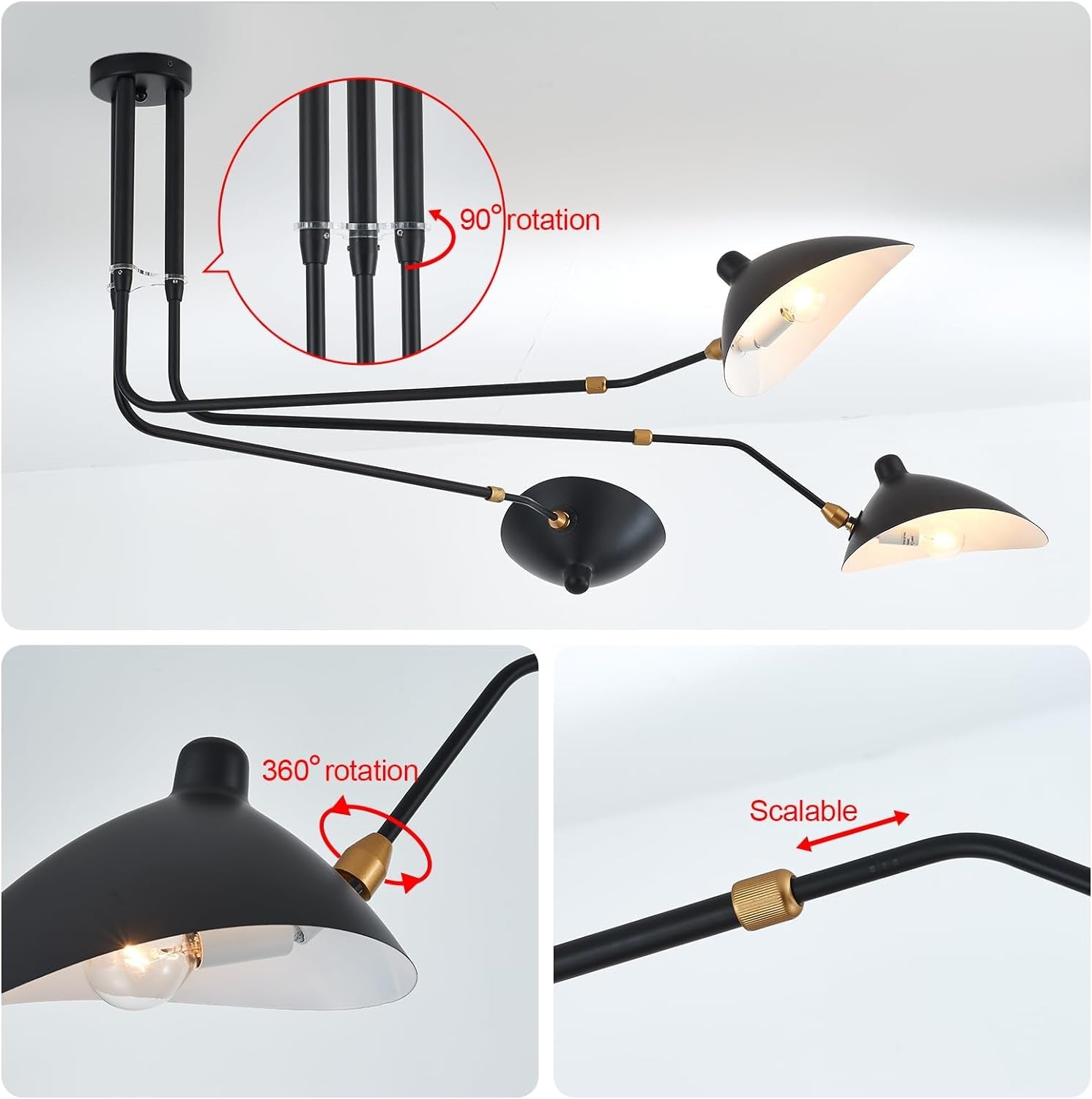 Matt Black 3 Arm Adjustable Pendant Light Chandelier-2