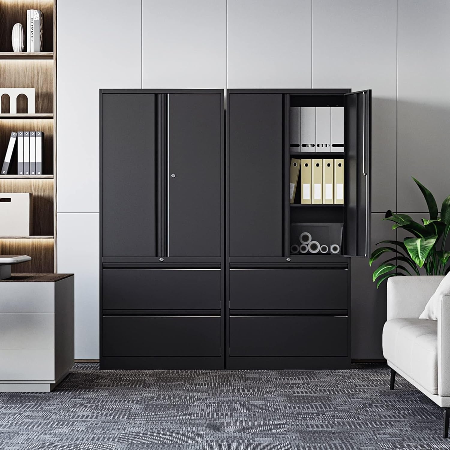 Two Drawer Lateral File Cabinet Locking Metal Storage Cabinet Black For Letter And Legal Files