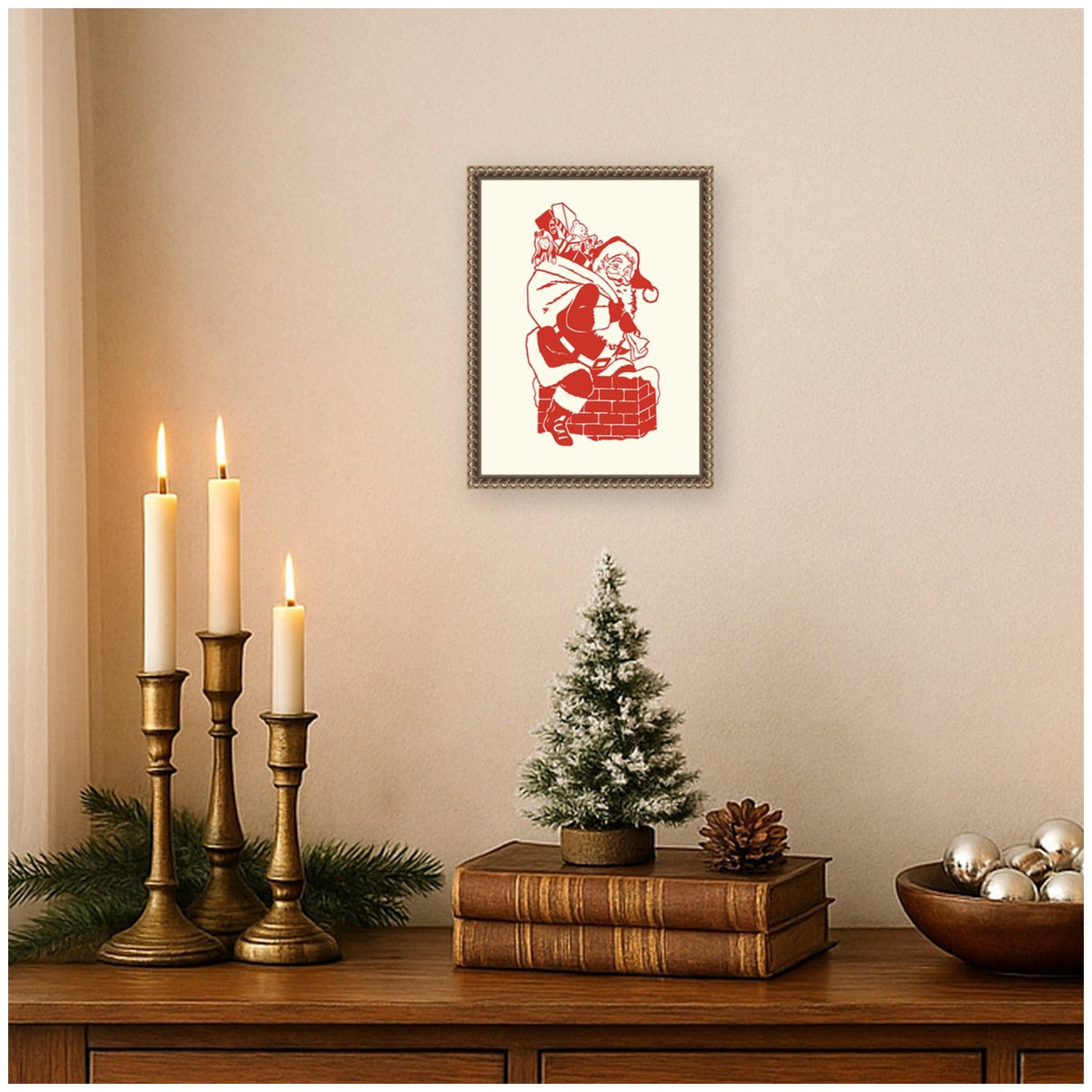 Vintage Santa by Megan Ryan Framed Canvas Wall Art Print
