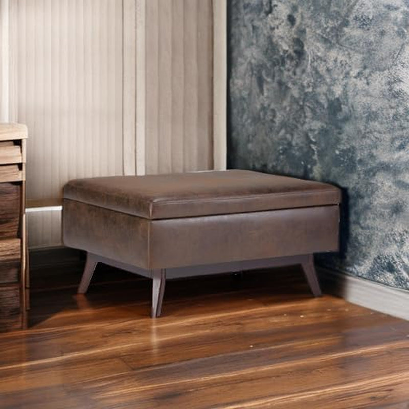 Mid Century Distressed Chestnut Lift Top Coffee Table Ottoman