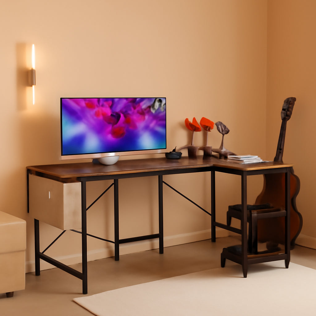 Corner L Shaped Gaming Desk With CPU Stand And Side Bag