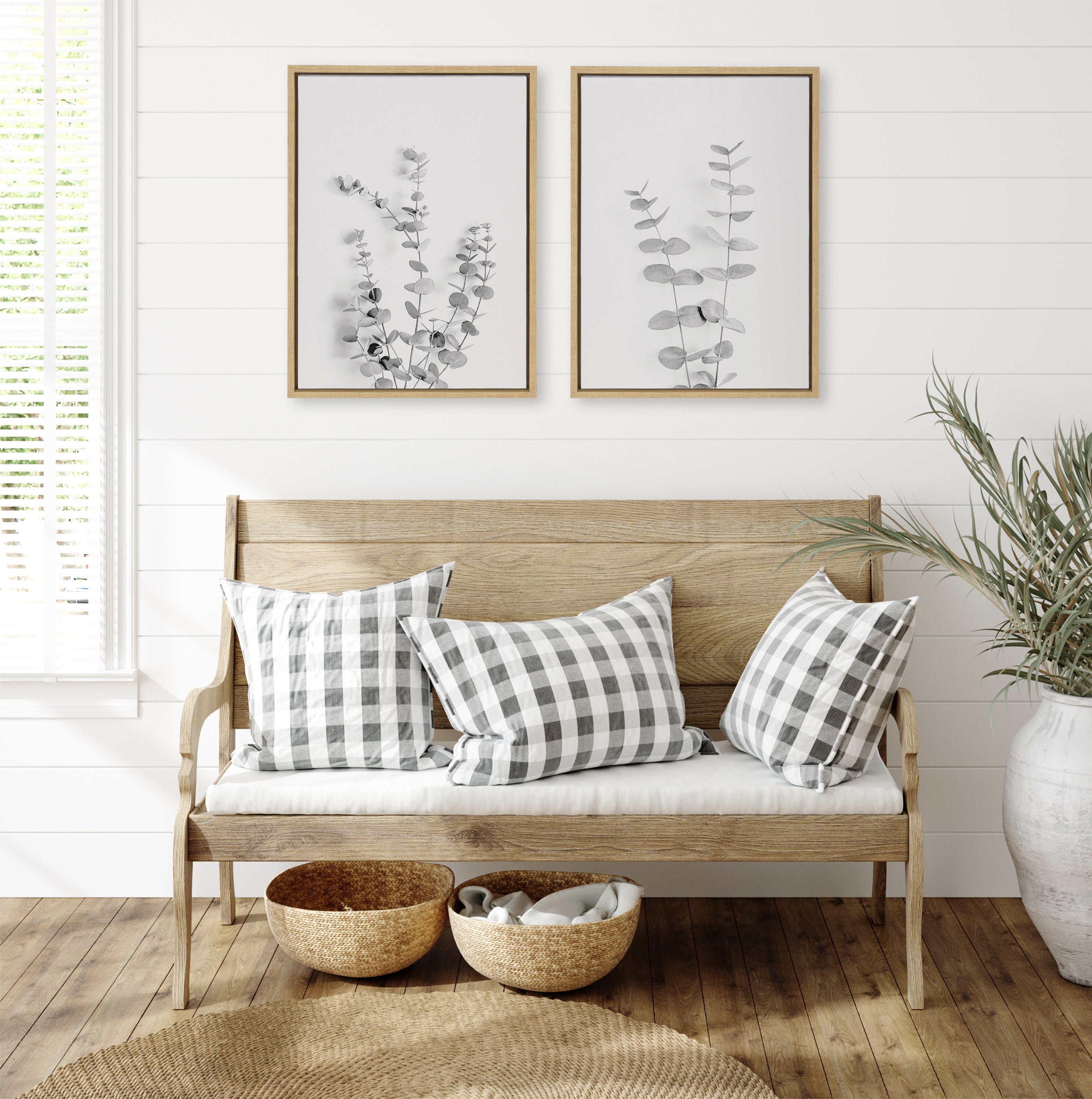 Sylvie Neutral Botanical 3 and 4 Soft White Framed Canvas by The Creative Bunch Studio