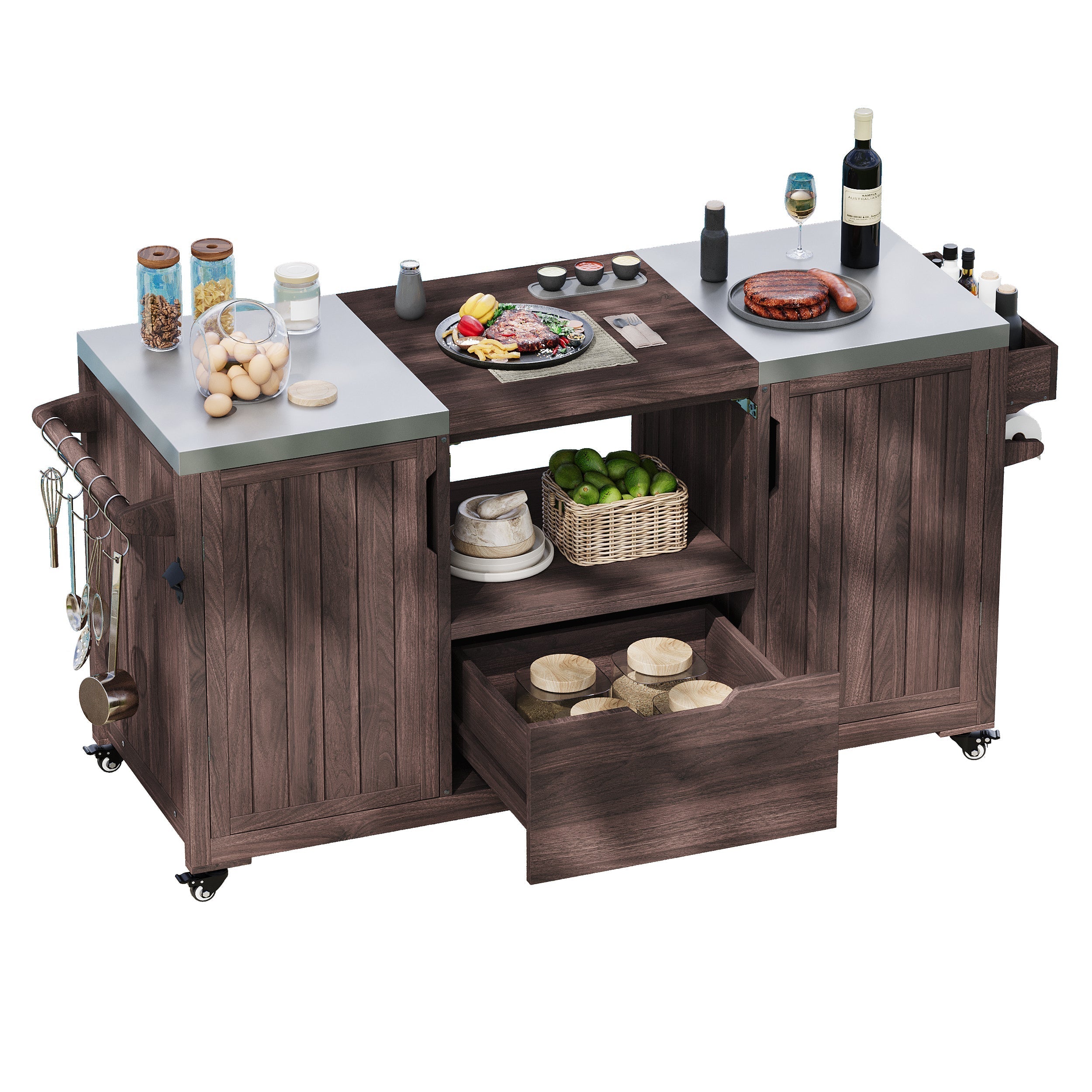 K&K 66.5' Outdoor Kitchen Island for Big Green Egg Grills