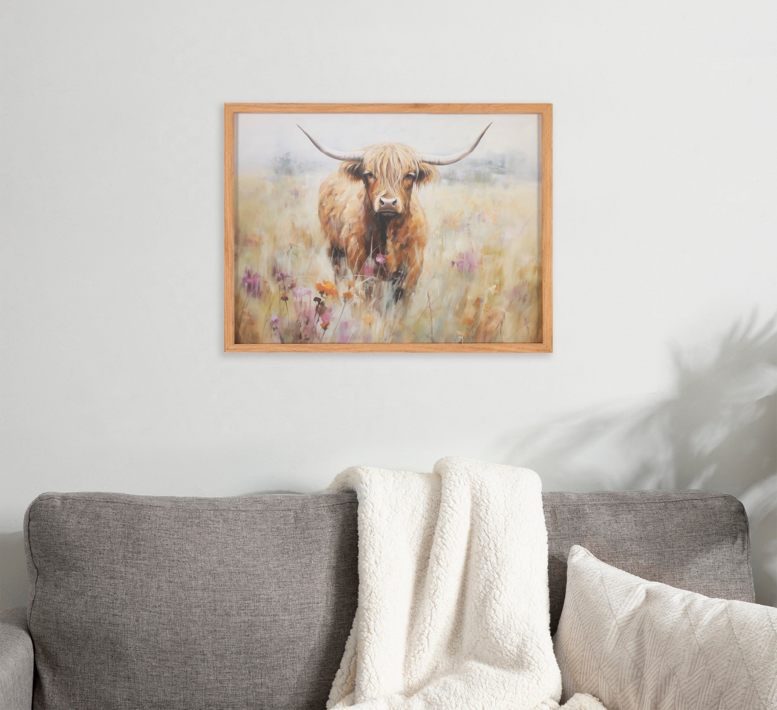 Gallery Highland Cow in a Flower Field Landscape Print by The Creative Bunch Studio