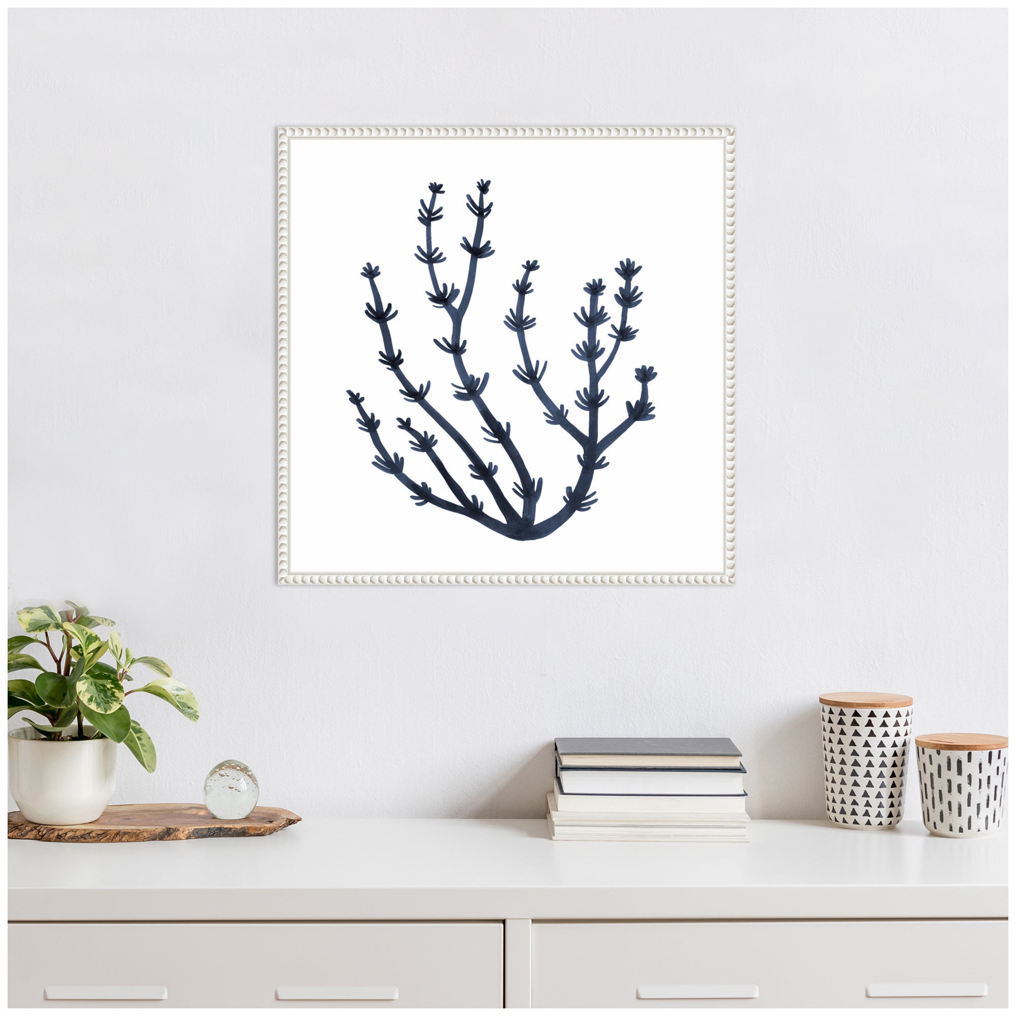 Sylvie Coastal Coral Seaweed Botanical 6 Framed Canvas by The Creative Bunch Studio