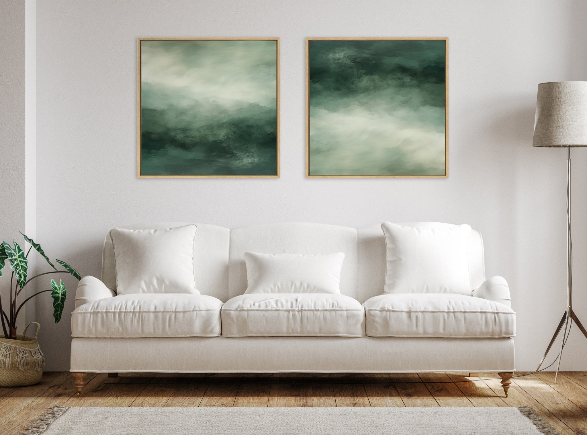 Sylvie Tonal Abstract Sage Green Framed Canvas by The Creative Bunch Studio