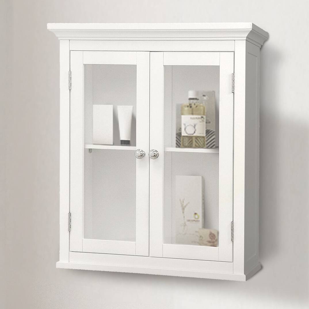 Classic 2-Door Bathroom Wall Cabinet in White Finish-1