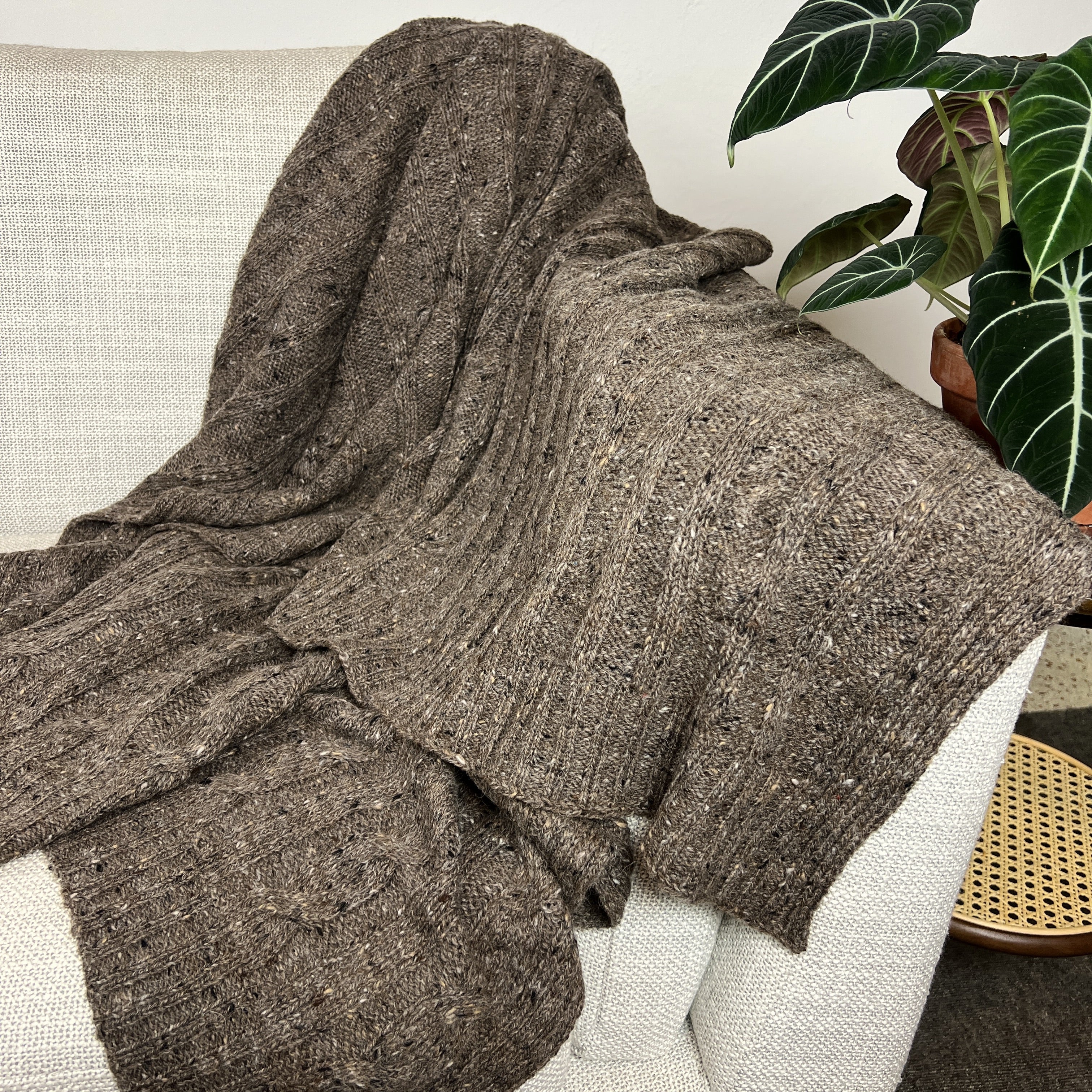 Mocha Cable Knit Alpaca Throw-1