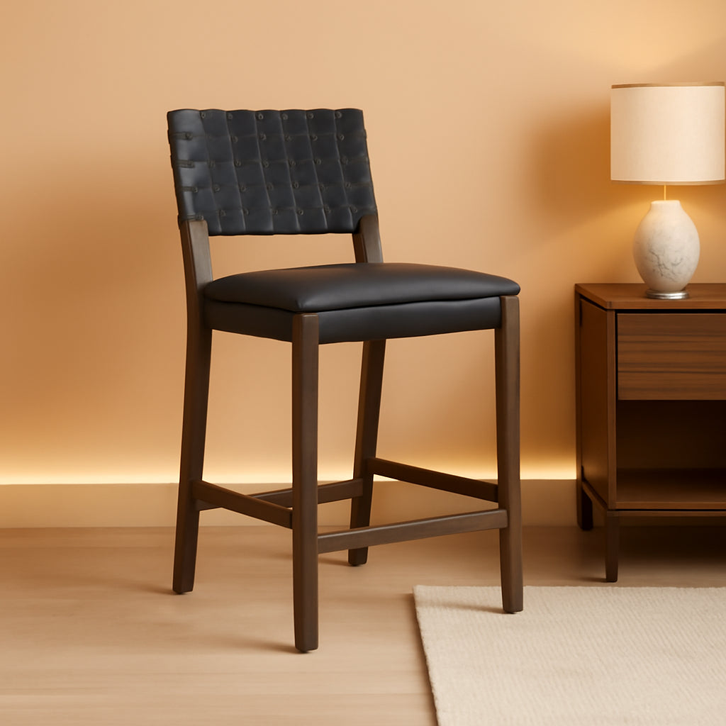 Cohen Mid Century Leather Bar Stool Counter Height