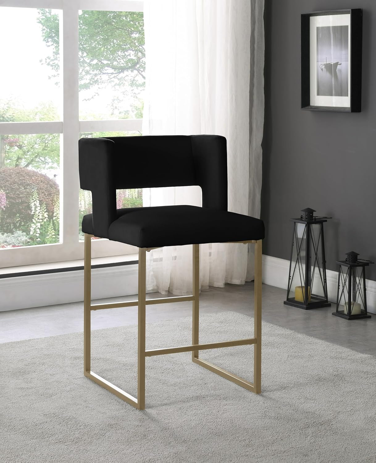 Caleb Collection Counter Height Stool Black Velvet Set Of 2