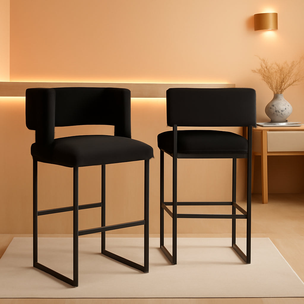 Caleb Collection Counter Height Stool Black Velvet Set Of 2