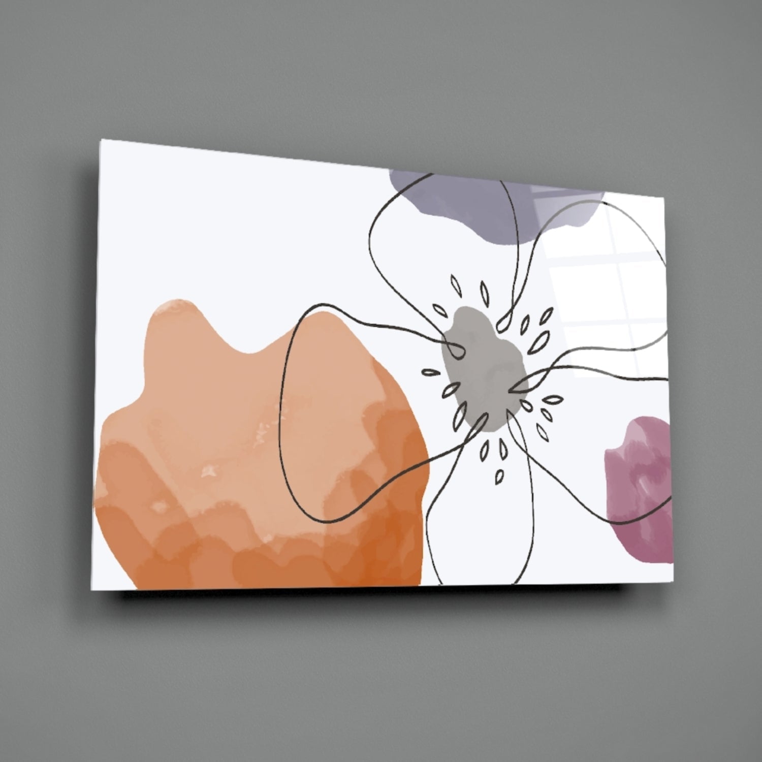 Boho Line Art Flower Glass Wall Art