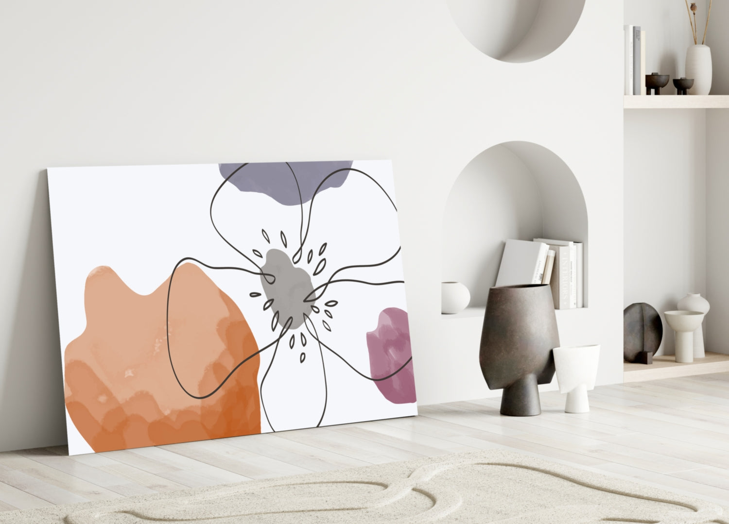 Boho Line Art Flower Glass Wall Art