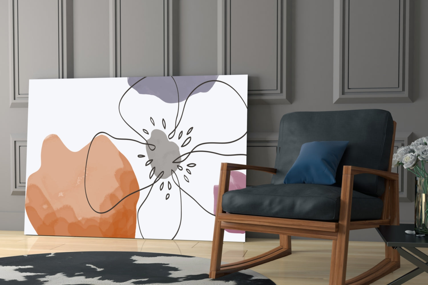Boho Line Art Flower Glass Wall Art