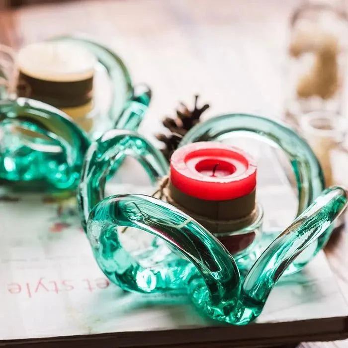 Candle Holder Hand Blown Glass Qingtan Flower