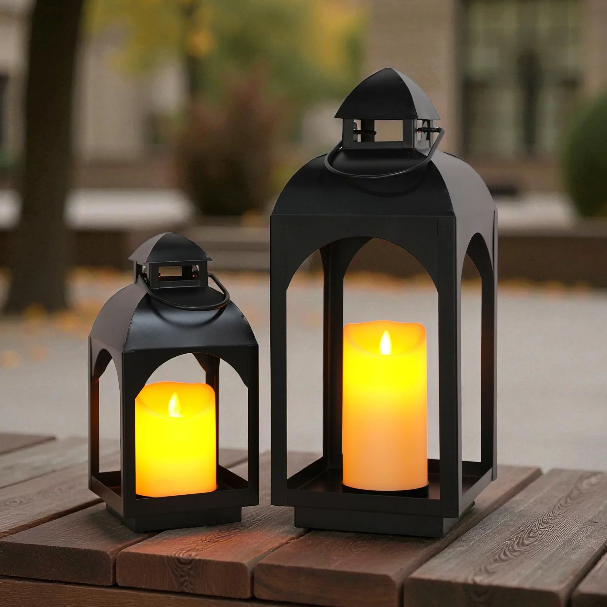 18" & 11.5" High Hanging Candle Lanterns with LED Pillar Candles-0