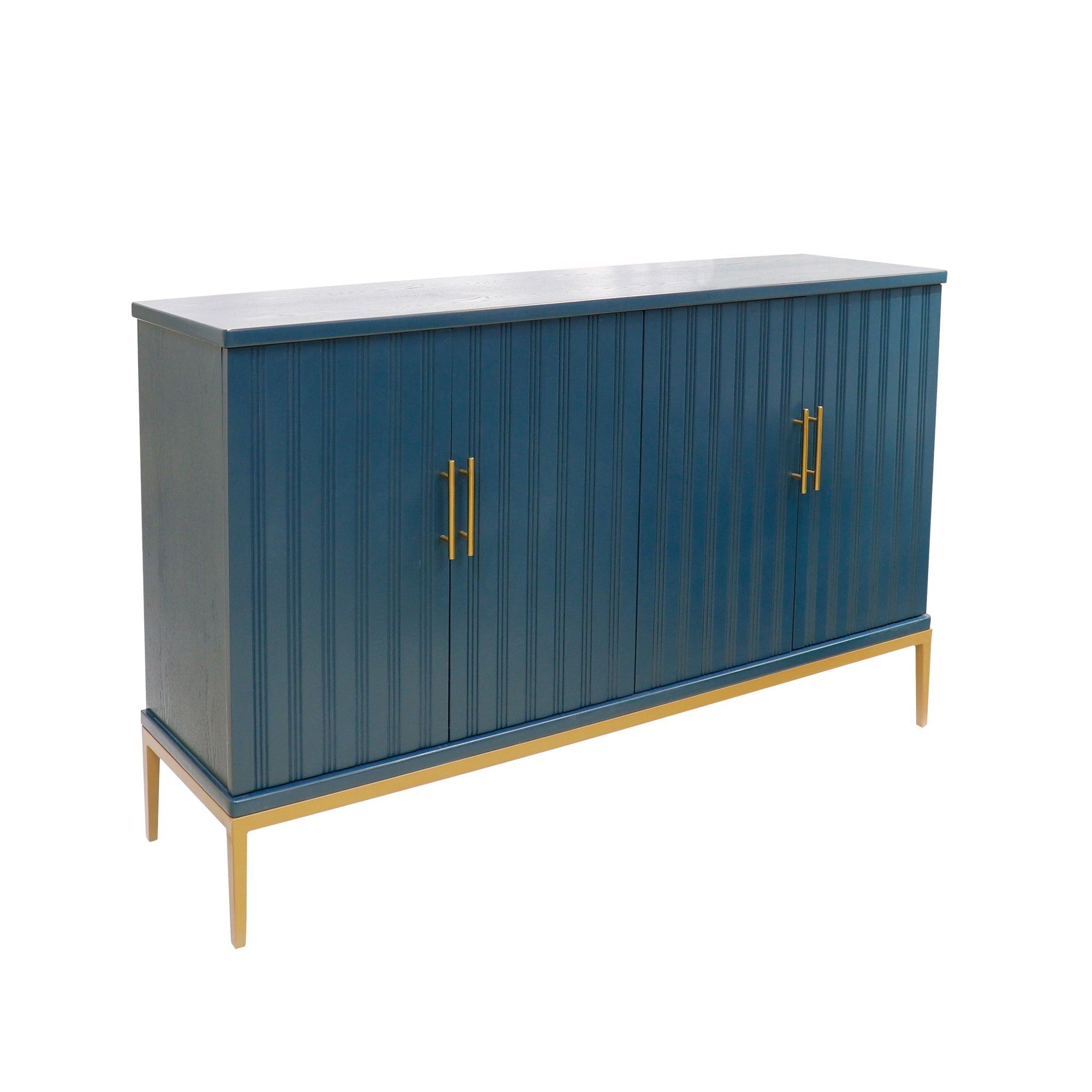 Canvello Edgar Teal Sideboard, 4 Doors, 6 Shelf & Gold Polished Metal Frame-1