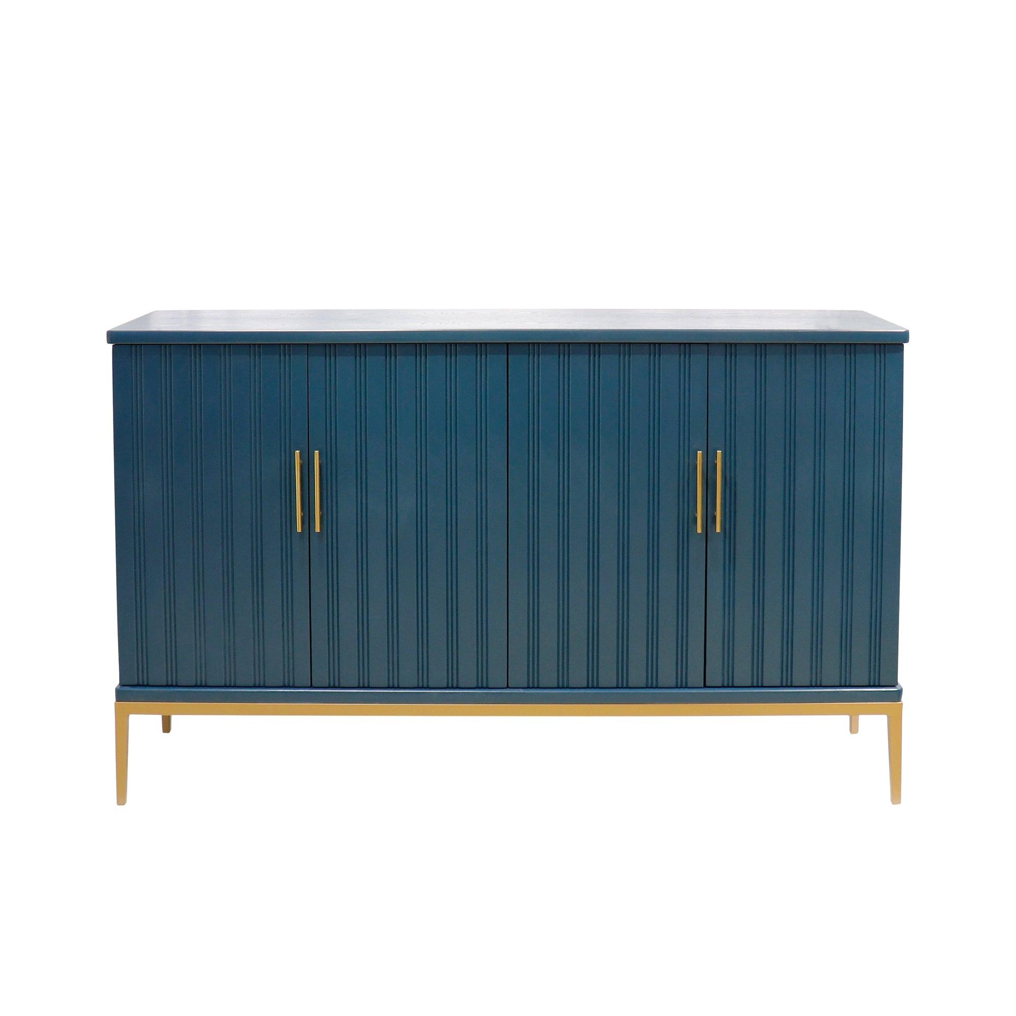 Canvello Edgar Teal Sideboard, 4 Doors, 6 Shelf & Gold Polished Metal Frame-0