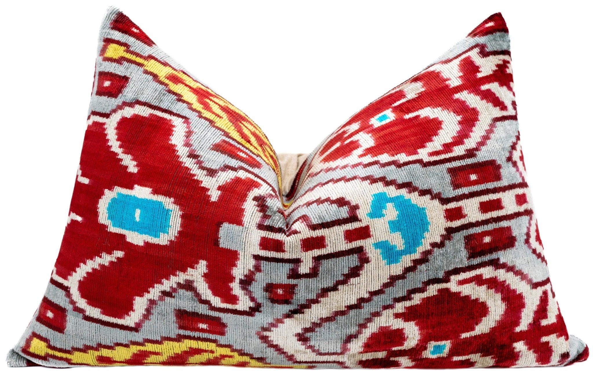 Canvello Handmade Luxury Decorative Pillow Cover & Premium Down Feather Insert Super Soft Velvet Silk Throw Cushion Gray Red Blue 16x24 in-0