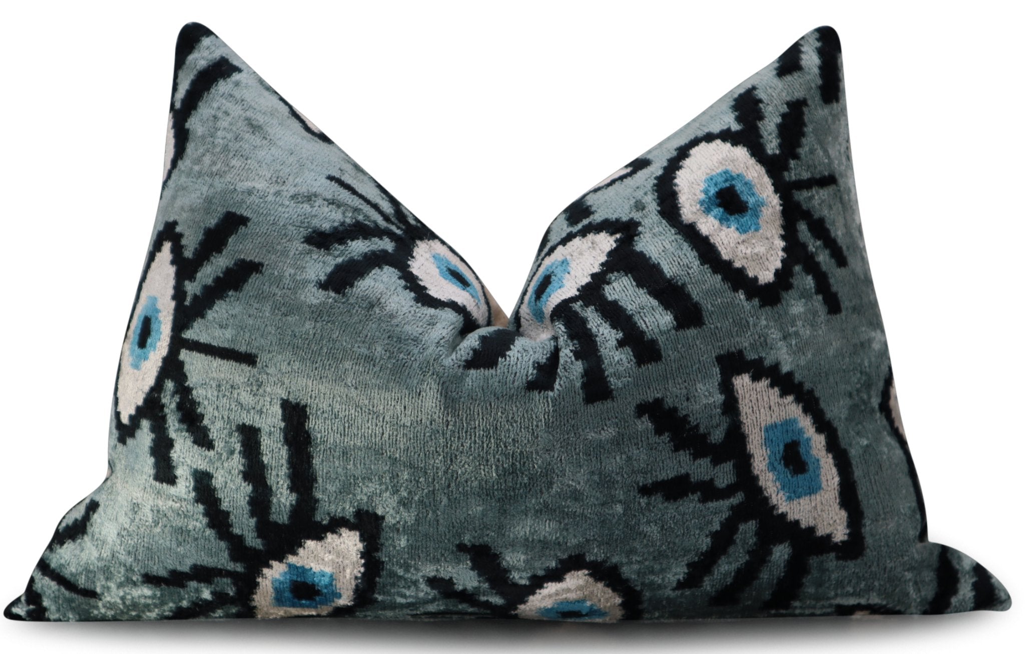 Canvello Handmade Luxury Handmade Velvet Silk Evil Eye Throw Pillow With Down Insert-2