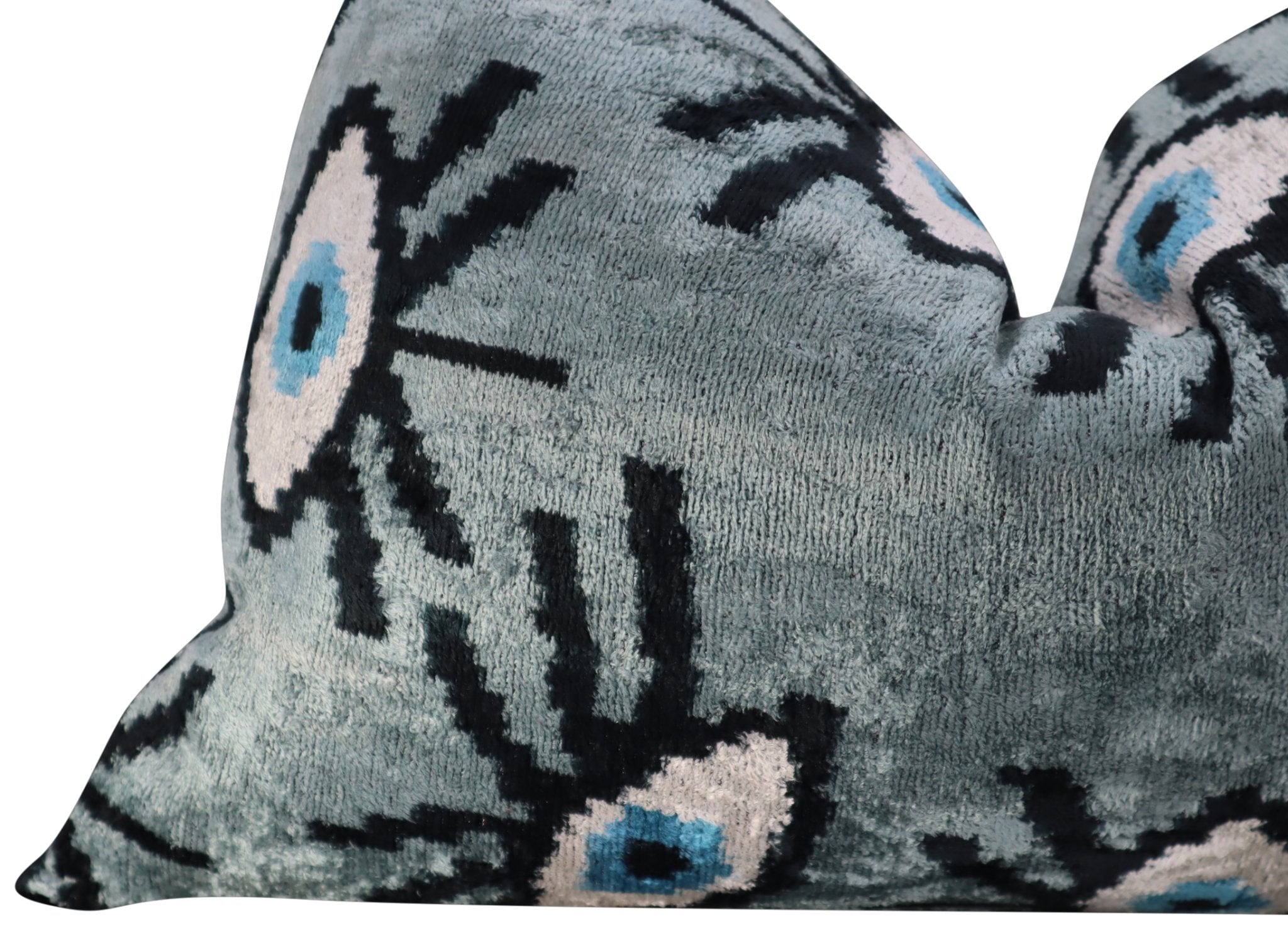 Canvello Handmade Luxury Handmade Velvet Silk Evil Eye Throw Pillow With Down Insert-3