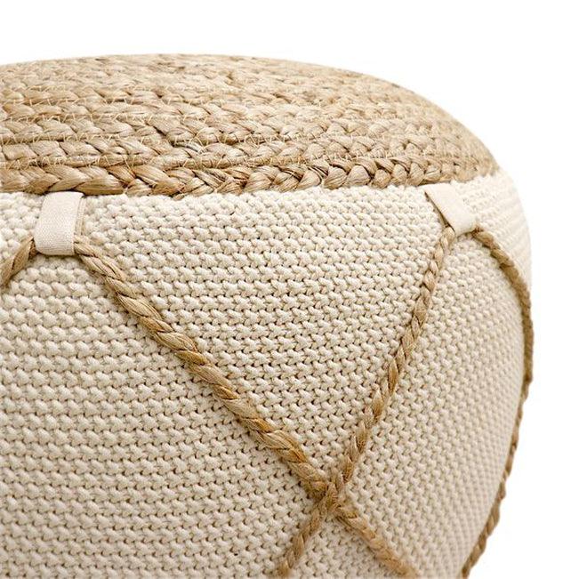 Canvello Home Santorini Cotton & Jute Pouf, Natural & Ivory-2