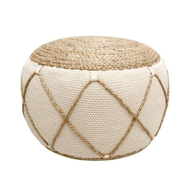 Canvello Home Santorini Cotton & Jute Pouf, Natural & Ivory-0