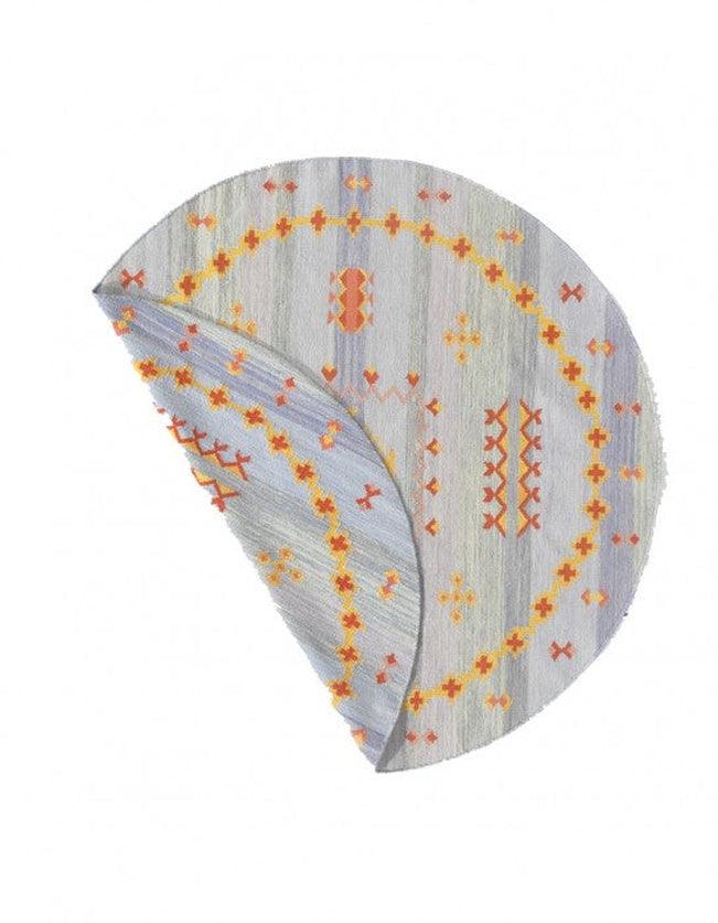 Canvello Light Blue Fine Hand Knotted Moroccon Round Rug 5' X 5'-1