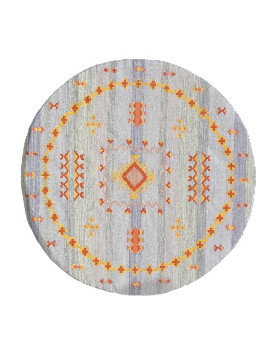 Canvello Light Blue Fine Hand Knotted Moroccon Round Rug 5' X 5'-0