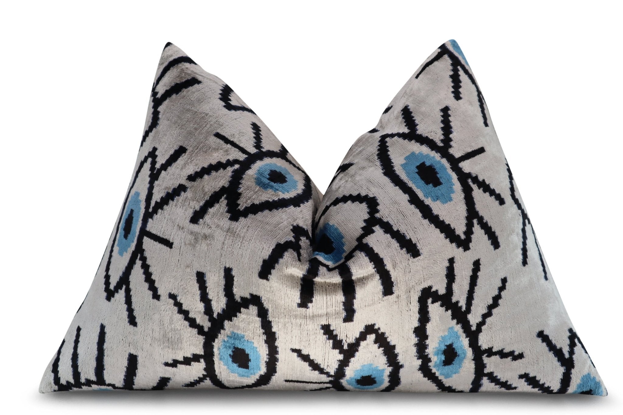 Canvello Silver Black Blue Vegetable Dyed Handmade Turkish Silk Velvet Pillow - A Work of Art-2