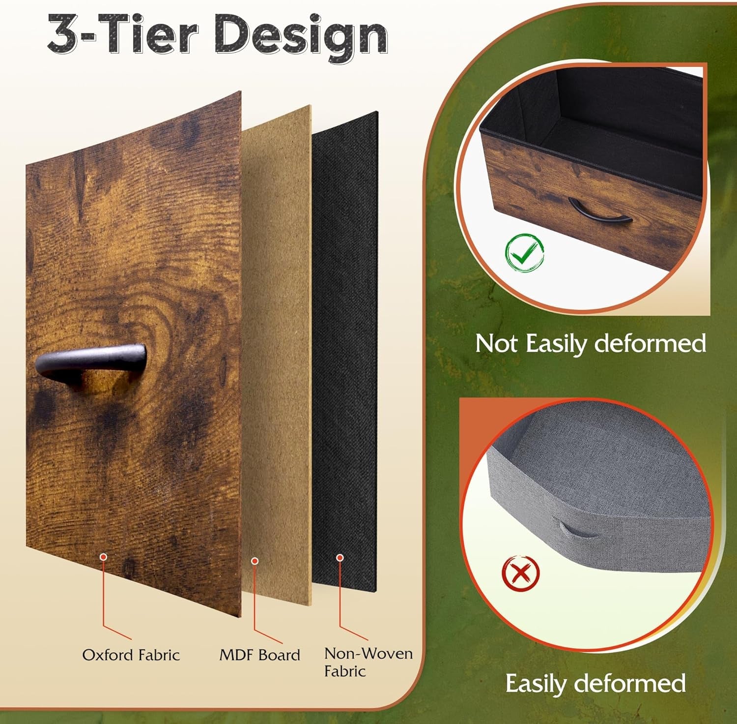 10 Drawer Fabric Dresser In Rustic Brown Wood Grain Finish