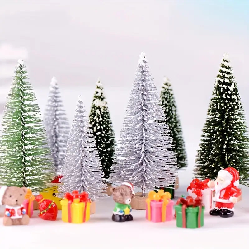 Set of 8 Pine Needle Christmas Tree Micro Bonsai Decorations-4