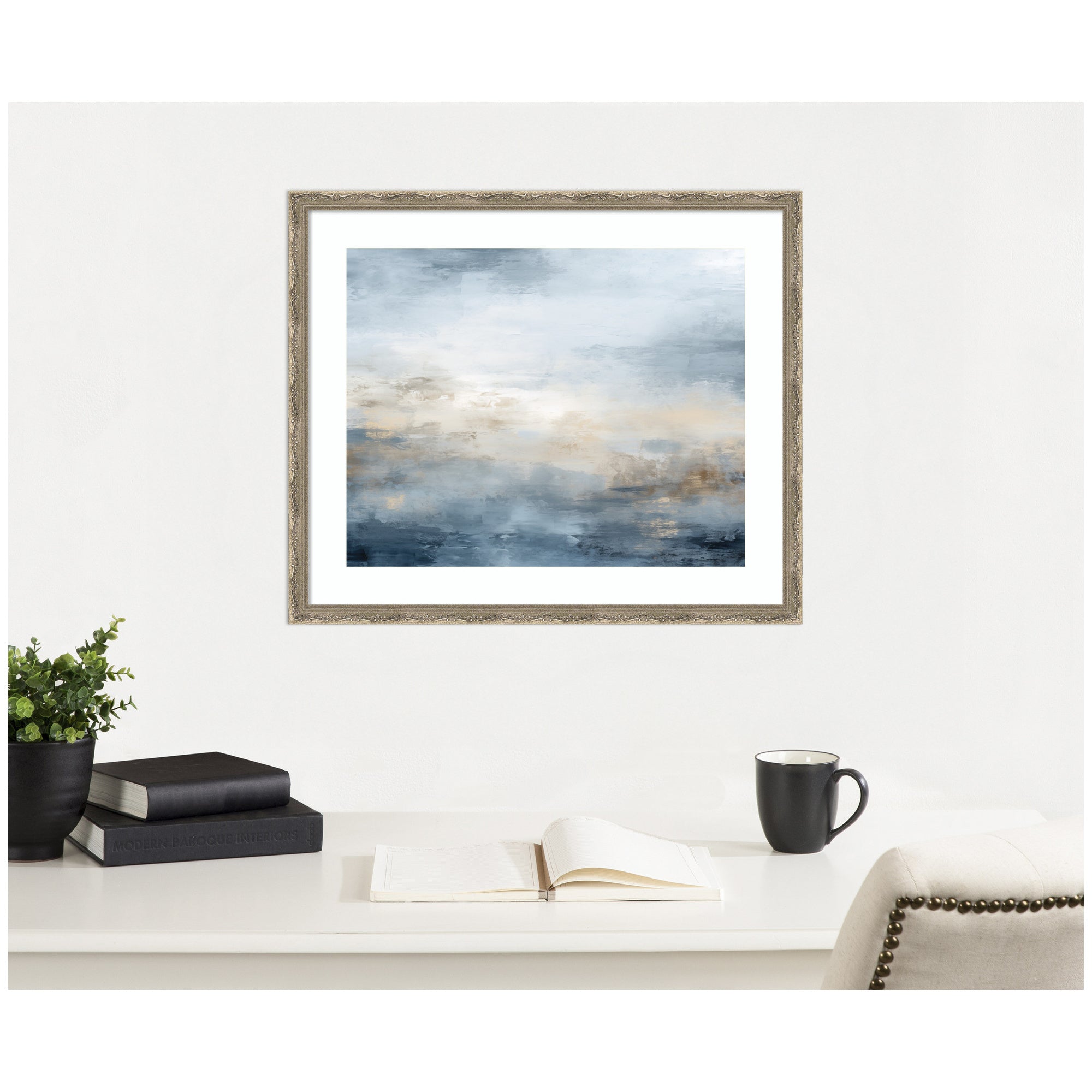 Framed Art Tonal Abstract Oceanic Nautical Serenity Blue Horizontal by The Creative Bunch Studio