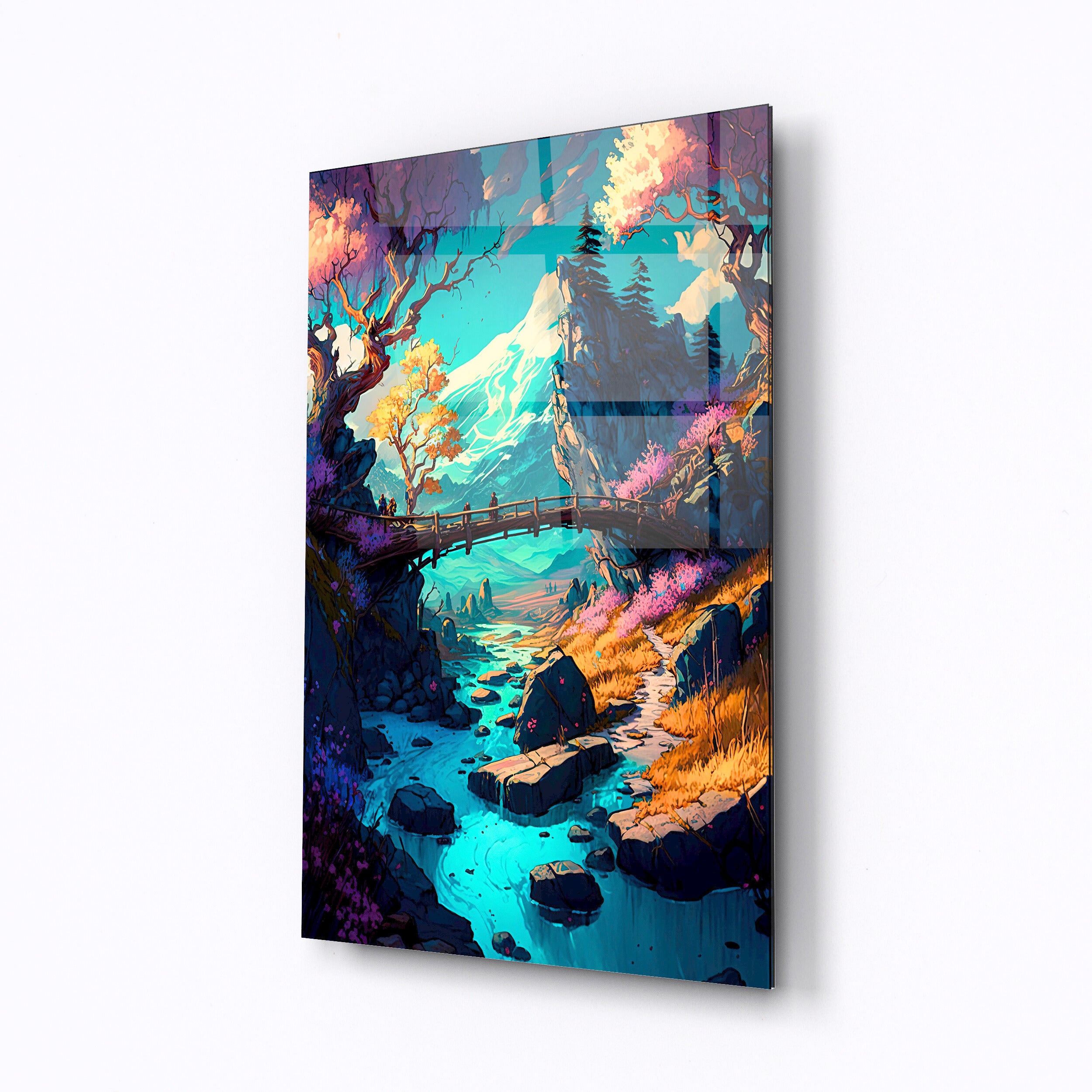 Tempered glass wall art Bridge and river-0