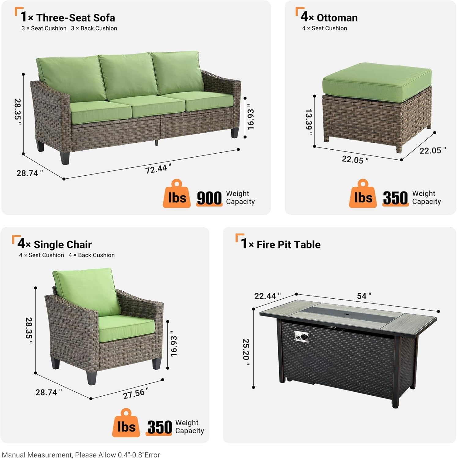 10 Piece Outdoor Patio Furniture Set with Fire Pit