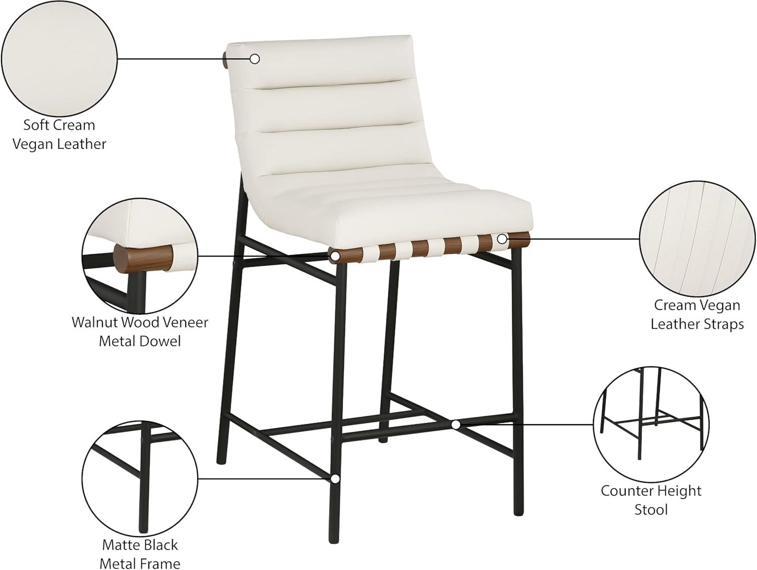 Burke 813Cream Contemporary Counter Stool Cream Matte Black Frame