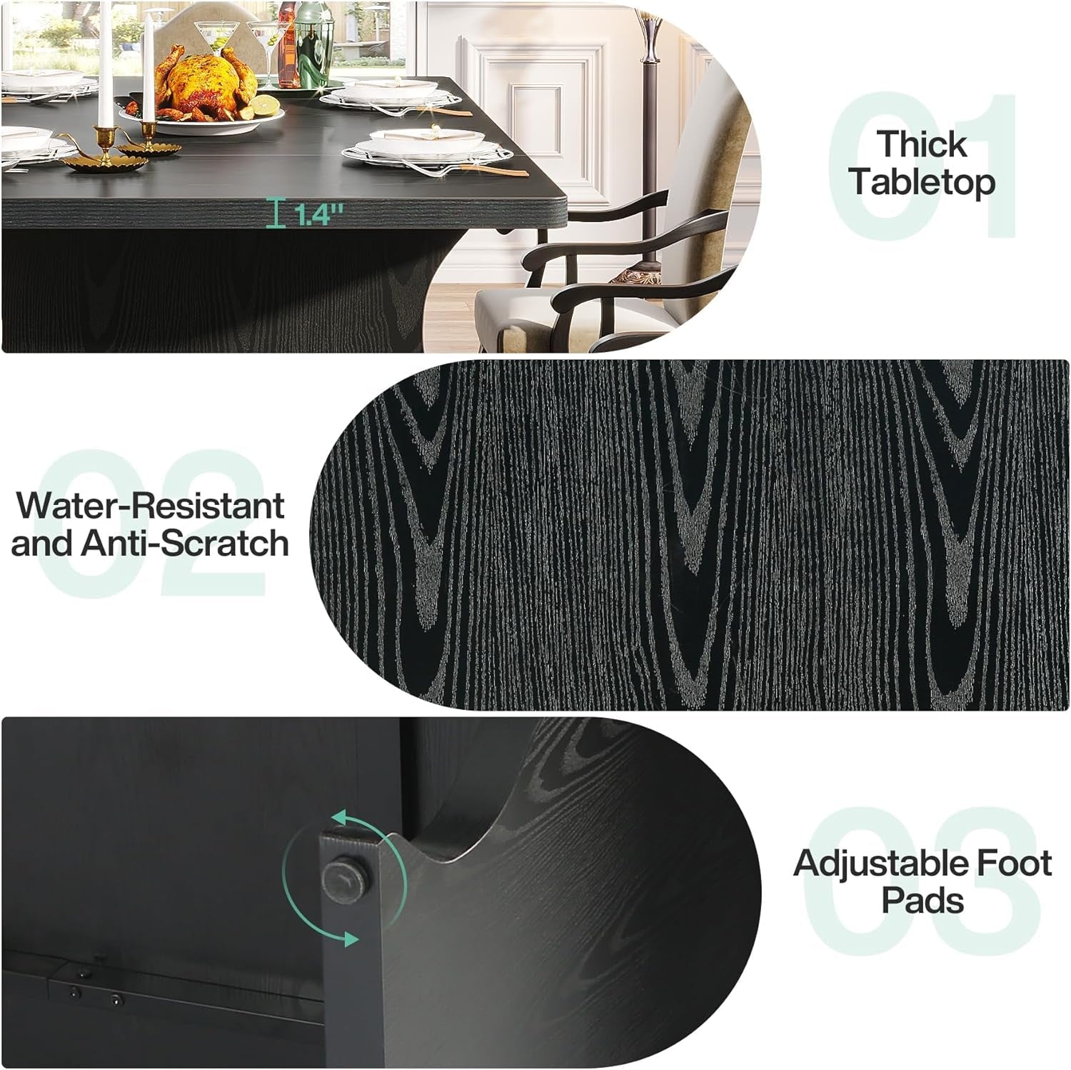 Black 63 Inch Rectangular Modern Dining Table For 4 To 6