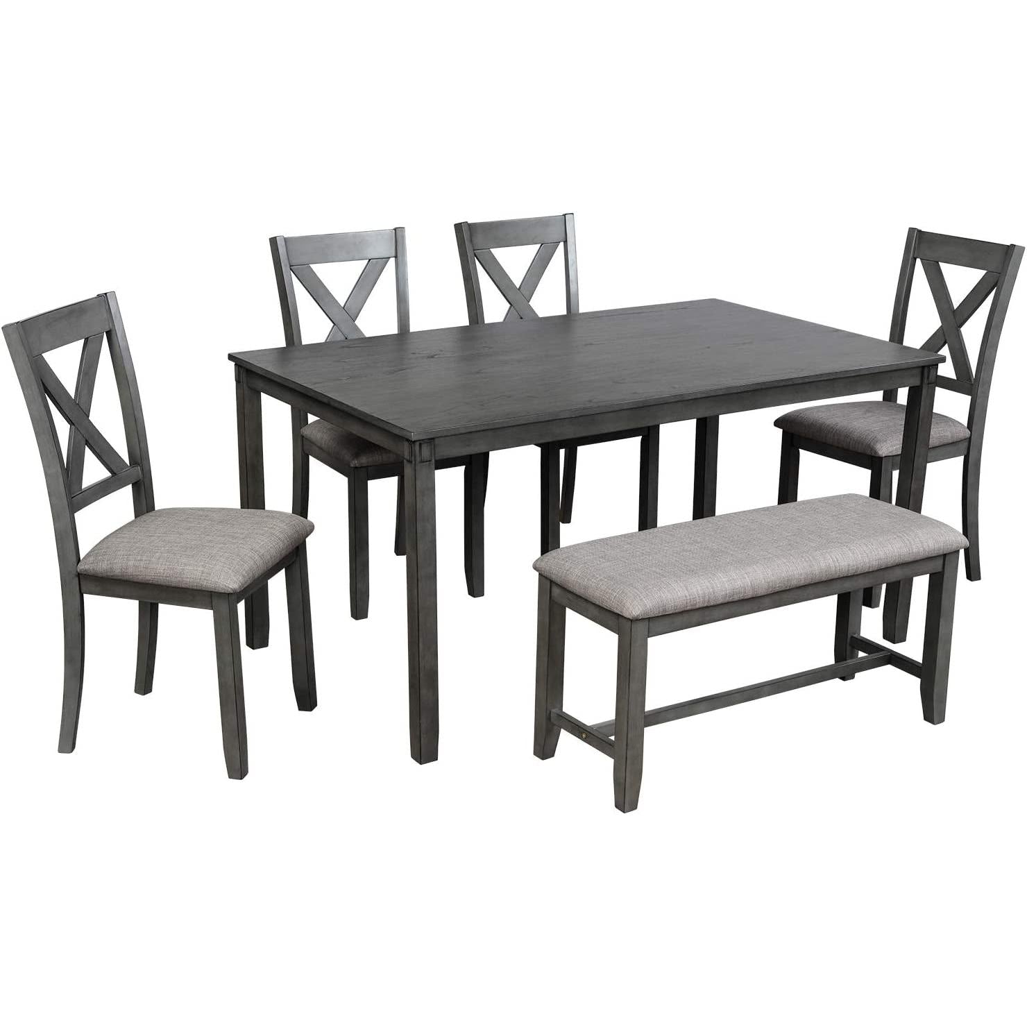 Elegant Grey Rectangular Dining Table Set For Six People