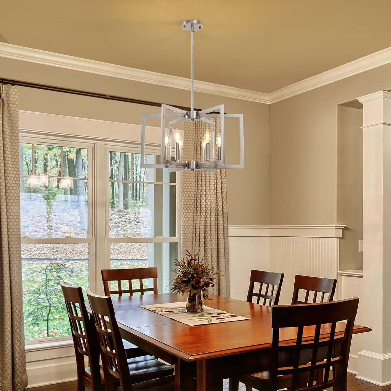 6 Light Brushed Nickel Geometric Chandelier Kitchen-1