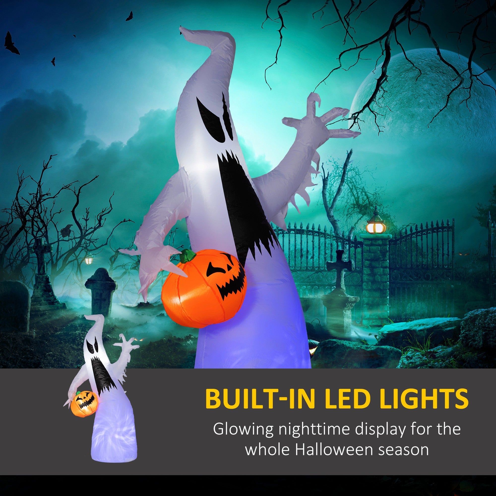 HOMCOM 5.9' Halloween Inflatable Outdoor Decoration Ghost with Pumpkin