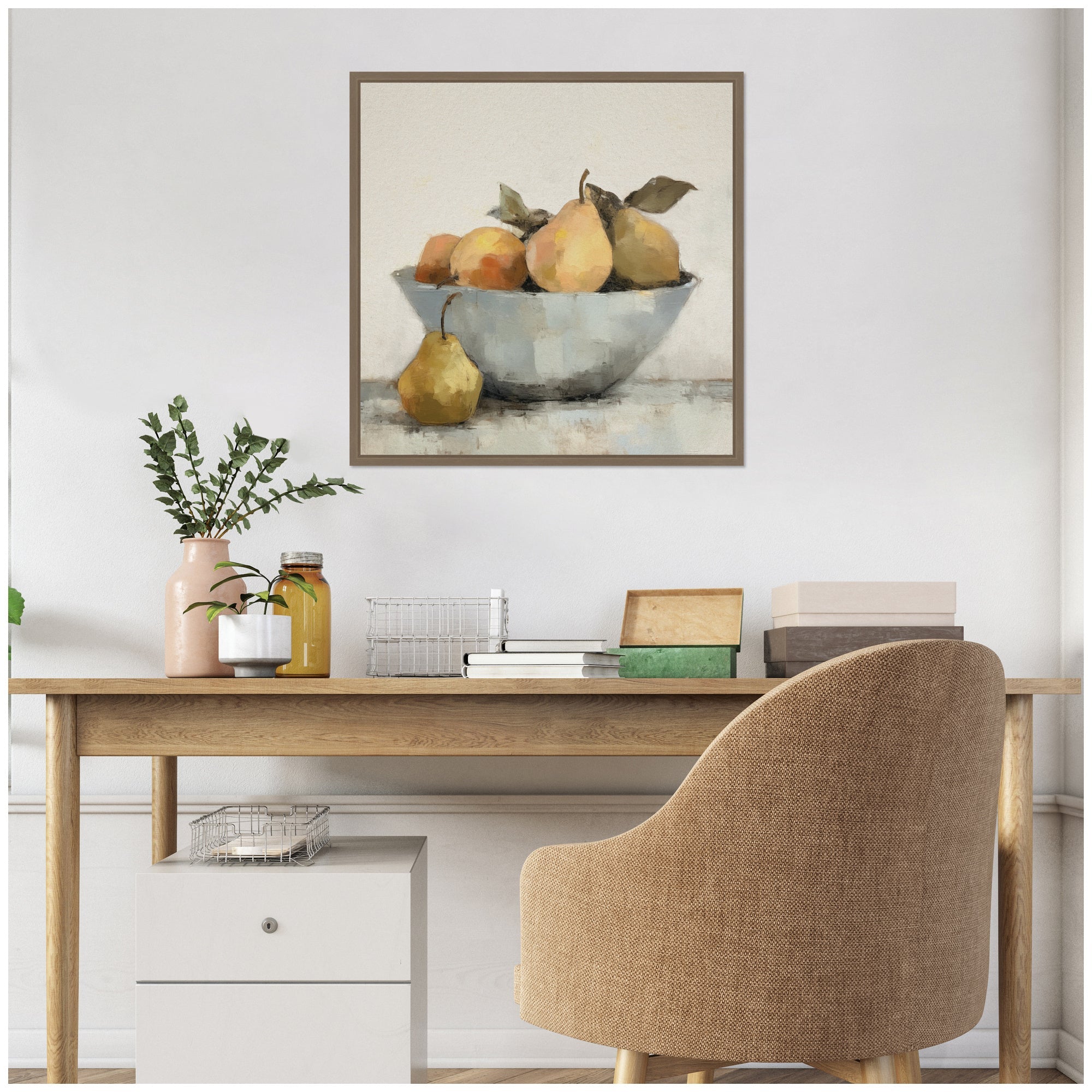 Sylvie Still Life Fruit In A Bowl Vintage Style Framed Canvas by The Creative Bunch Studio