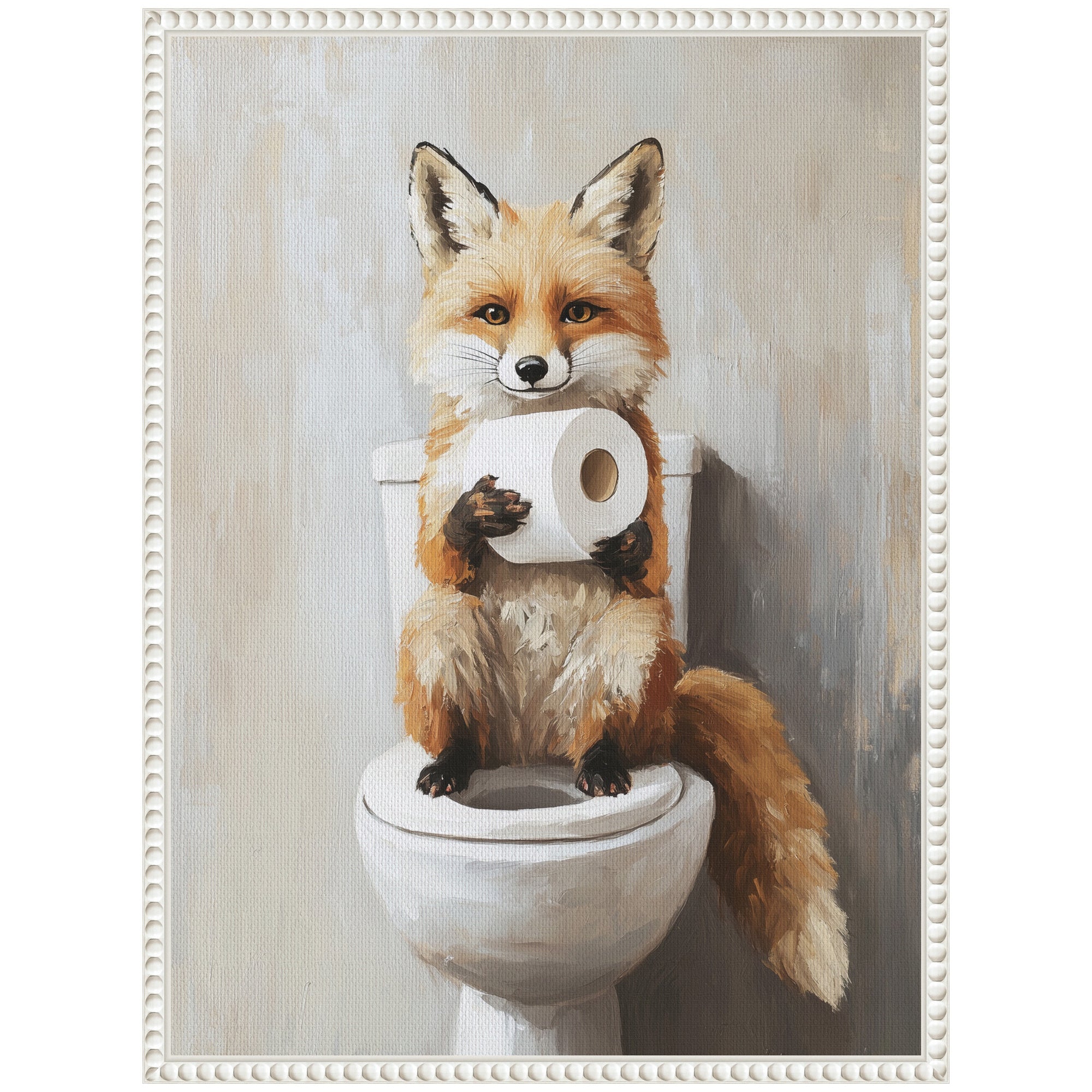 Sylvie Cute Fox Toilet Paper Roll Toilet Bathroom Art Framed Canvas by The Creative Bunch Studio